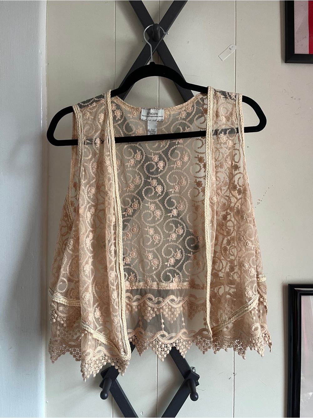 Chico's Beige Lace Open-Front Vest